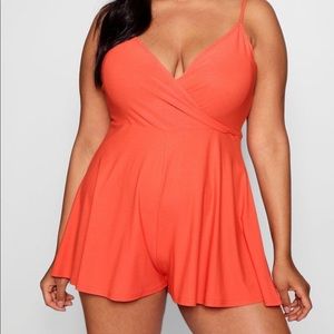 Boohoo Orange Romper Plus Size US 16